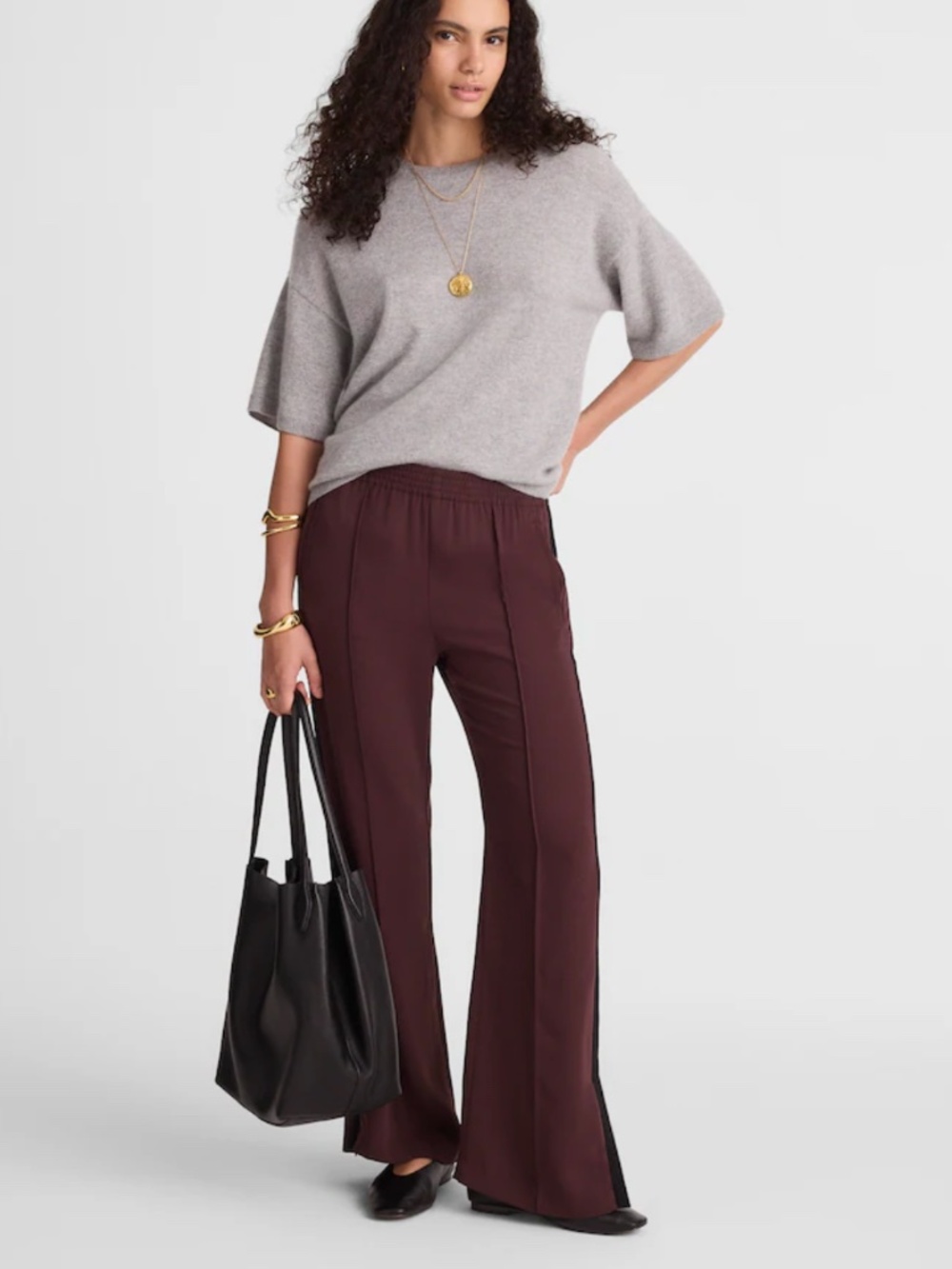 Madewell Pull-On Bootcut Track Pant - Chocolate Raisin - Picture 2 of 16